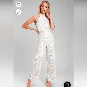 Britney White Lace Halter Jumpsuit